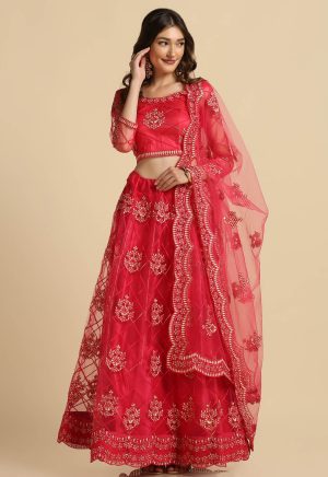 Red Net Lehenga Choli