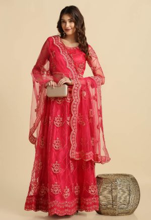 Red Net Lehenga Choli