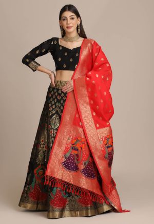 Banarasi Silk Black Lehenga Choli