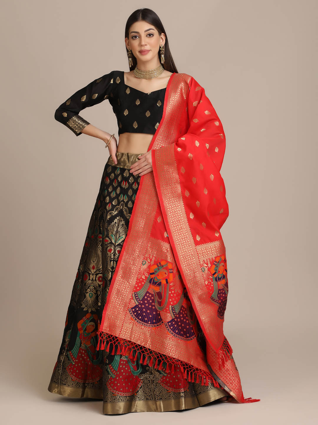 Banarasi Silk Black Lehenga Choli