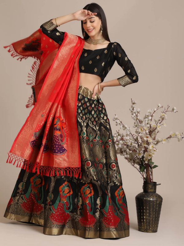 Banarasi Silk Black Lehenga Choli