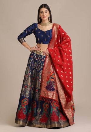 Banarasi Silk Blue Lehenga Choli