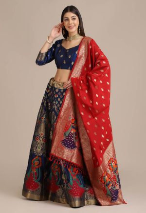 Banarasi Silk Blue Lehenga Choli