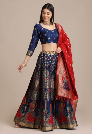 Banarasi Silk Blue Lehenga Choli