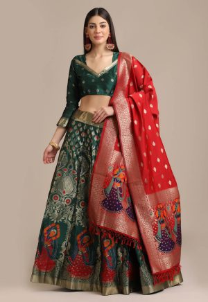 Banarasi Silk Green Lehenga Choli