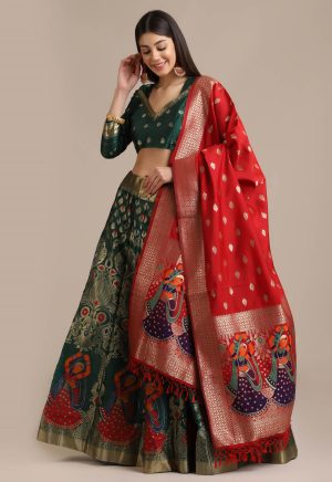 Banarasi Silk Green Lehenga Choli