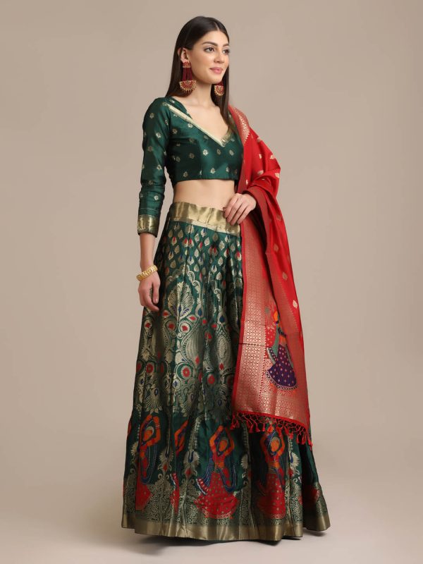 Banarasi Silk Green Lehenga Choli