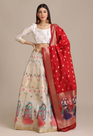 Banarasi Silk White Lehenga Choli