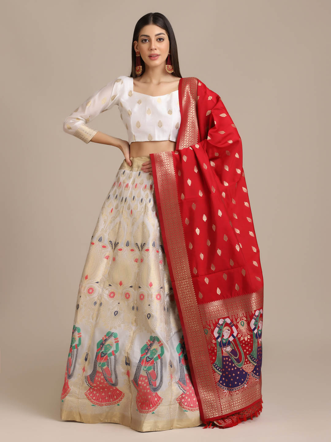 Banarasi Silk White Lehenga Choli