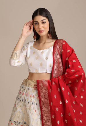 Banarasi Silk White Lehenga Choli