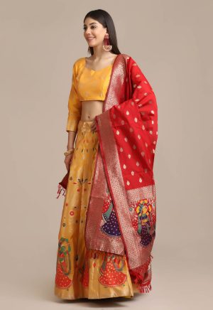 Banarasi Silk Yellow Lehenga Choli