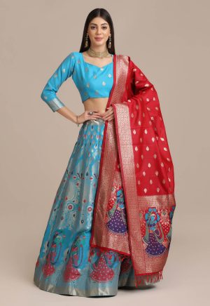 Banarasi Silk Rama Lehenga Choli