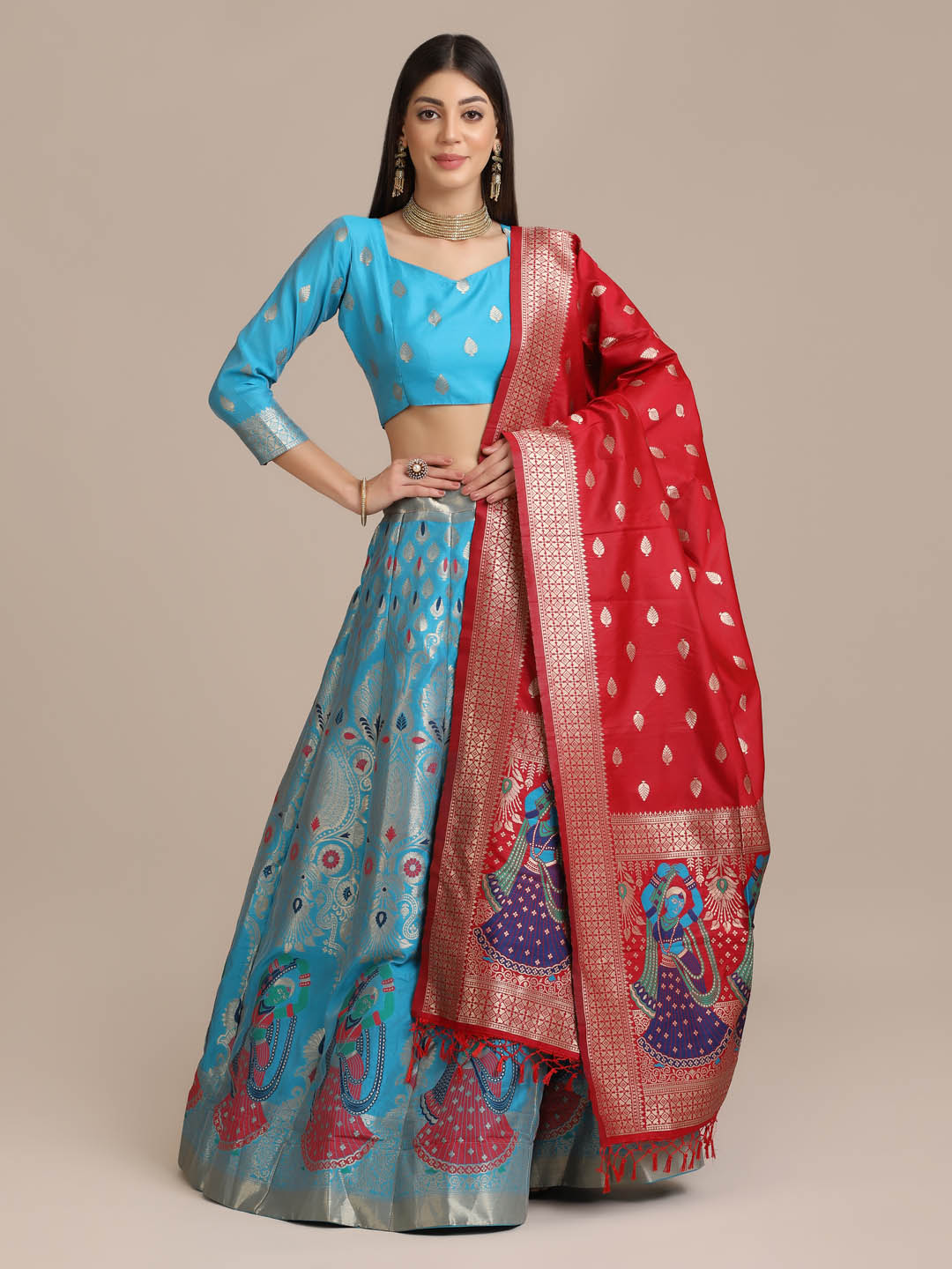 Banarasi Silk Rama Lehenga Choli