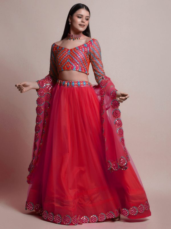 Charming Red Silk Lehenga Set