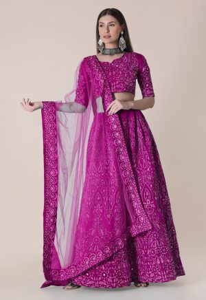 Taffeta Silk Purple Lehenga Choli