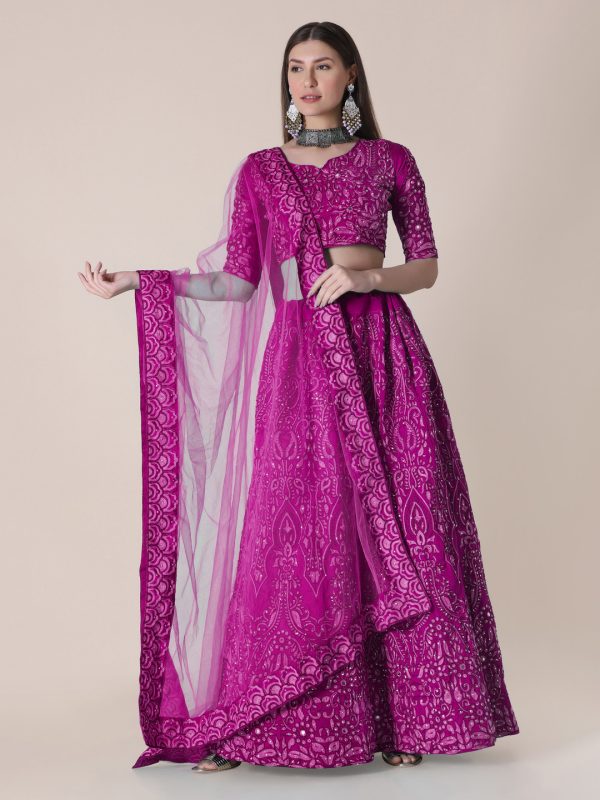 Taffeta Silk Purple Lehenga Choli