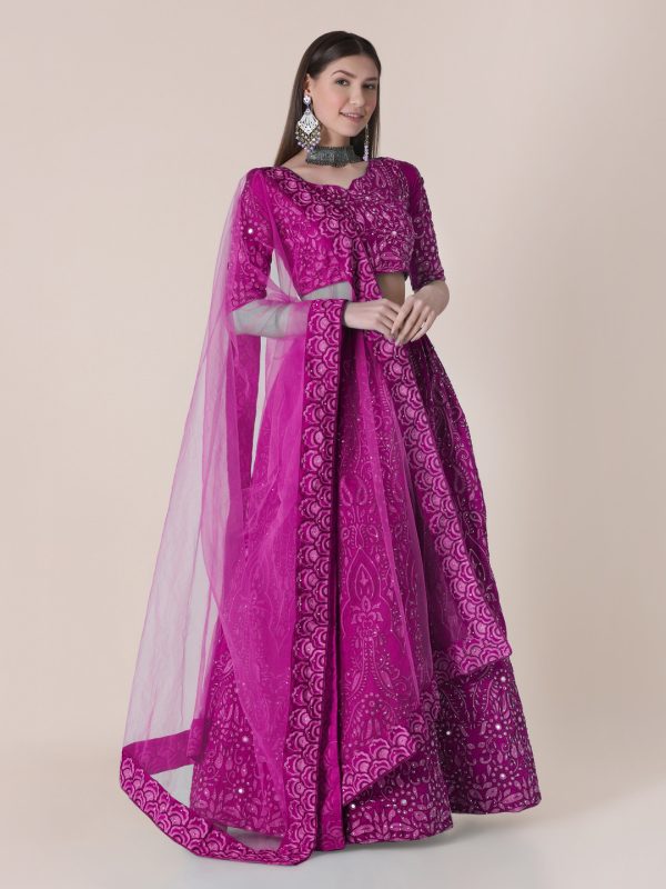 Taffeta Silk Purple Lehenga Choli