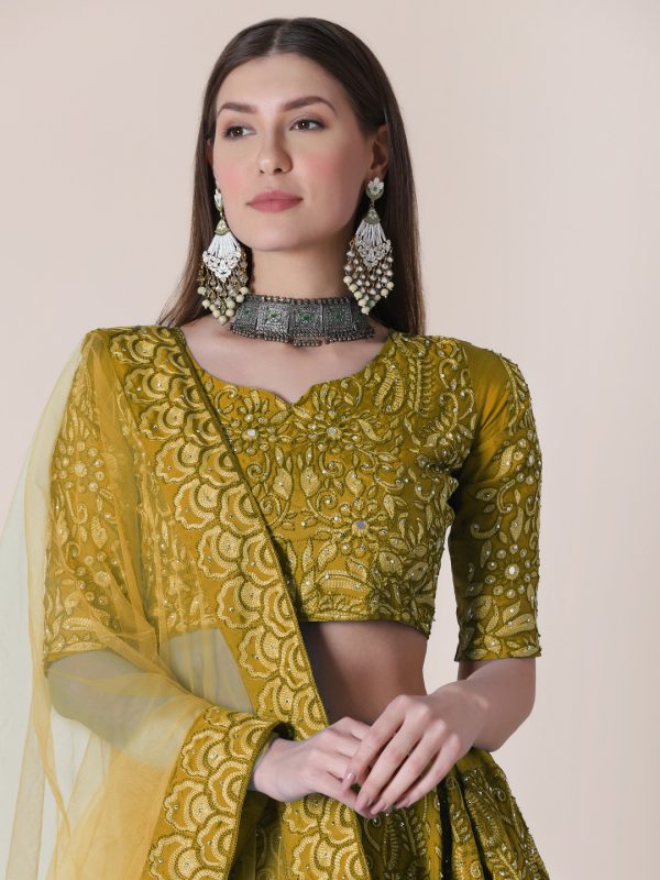 Taffeta Silk Yellow Lehenga Choli