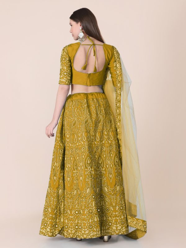 Taffeta Silk Yellow Lehenga Choli