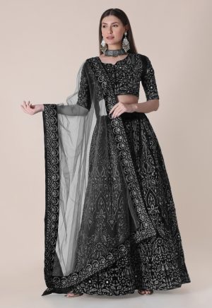 Taffeta Silk Black Lehenga Choli