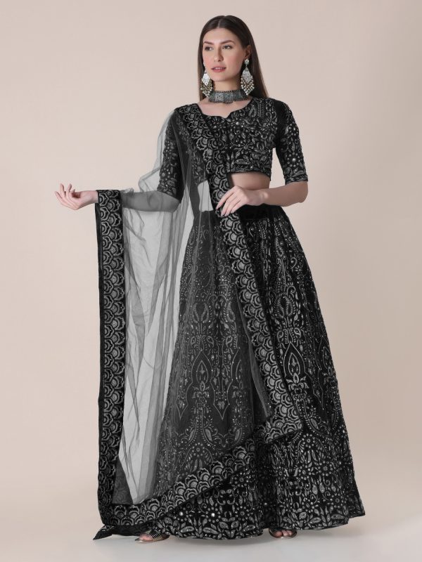 Taffeta Silk Black Lehenga Choli