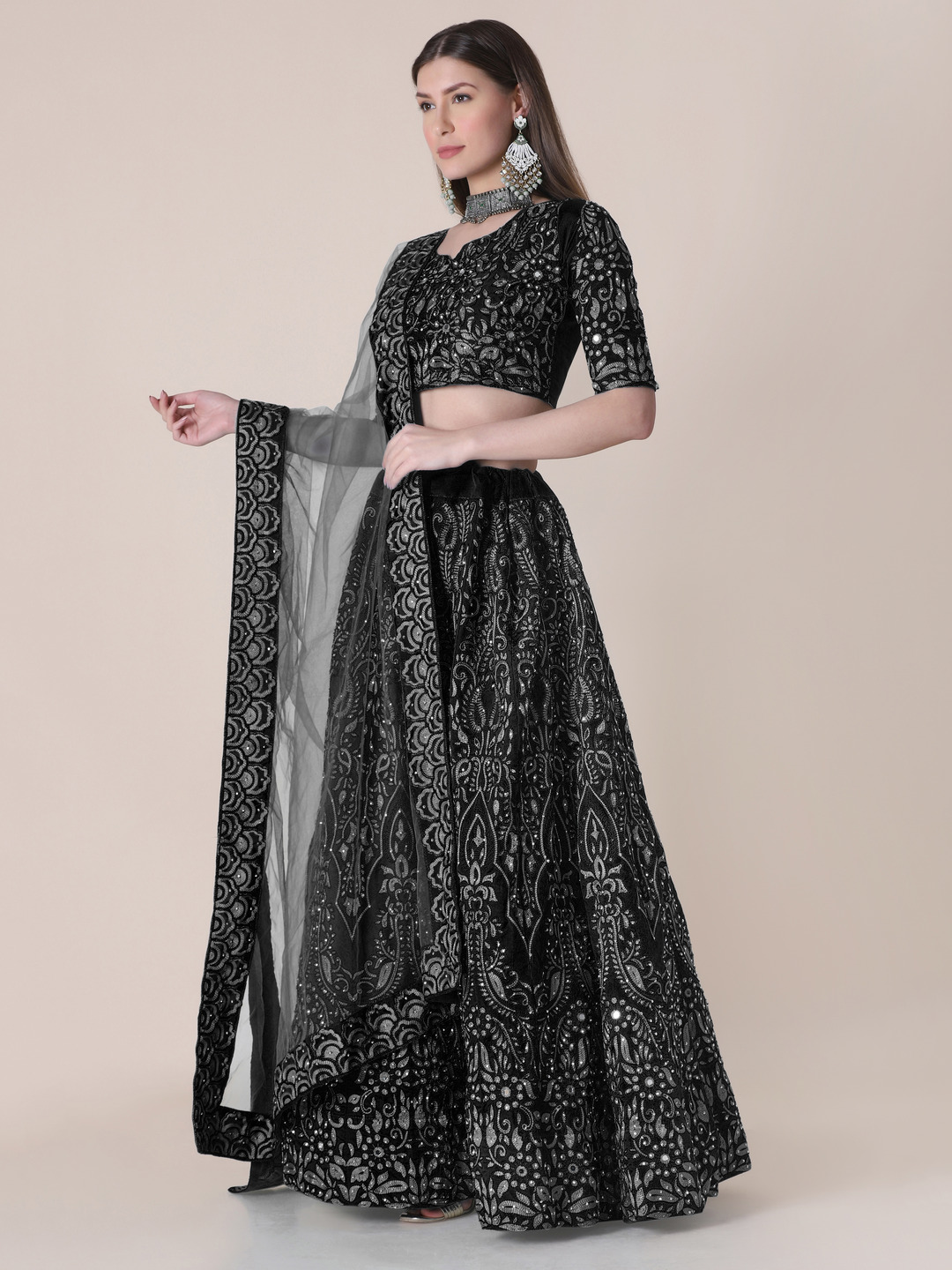 Taffeta Silk Black Lehenga Choli