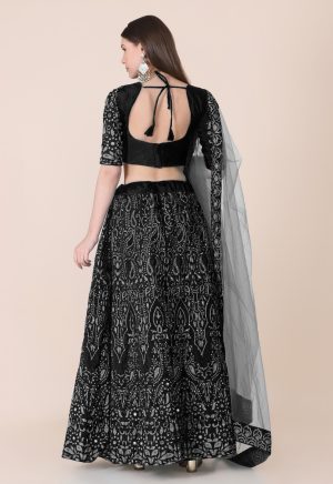 Taffeta Silk Black Lehenga Choli