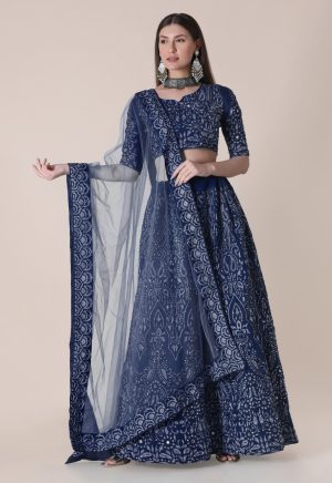 Taffeta Silk Blue Lehenga Choli