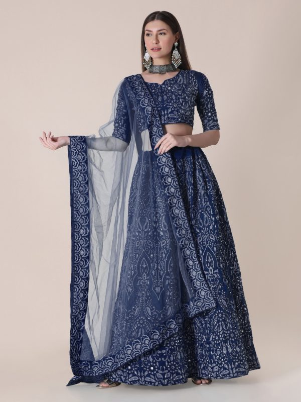 Taffeta Silk Blue Lehenga Choli