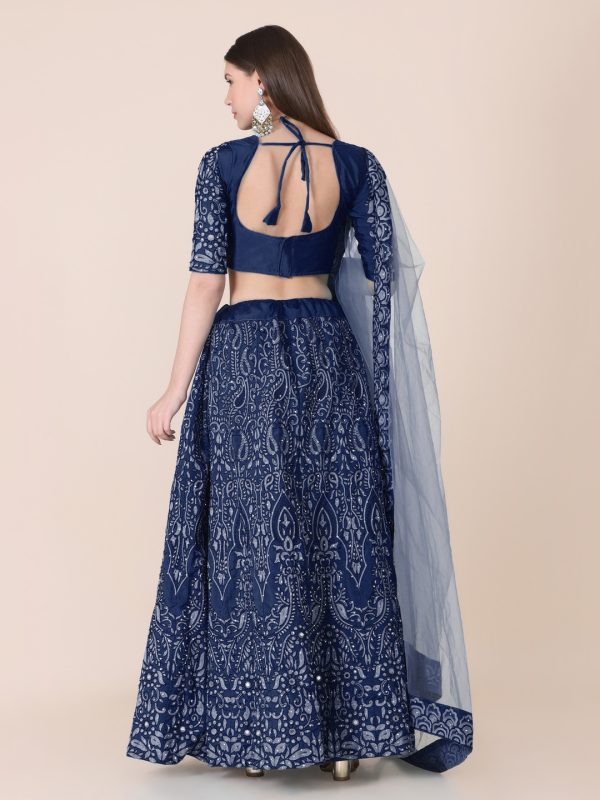 Taffeta Silk Blue Lehenga Choli