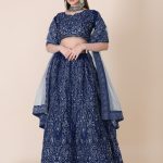 Taffeta Silk Blue Lehenga Choli