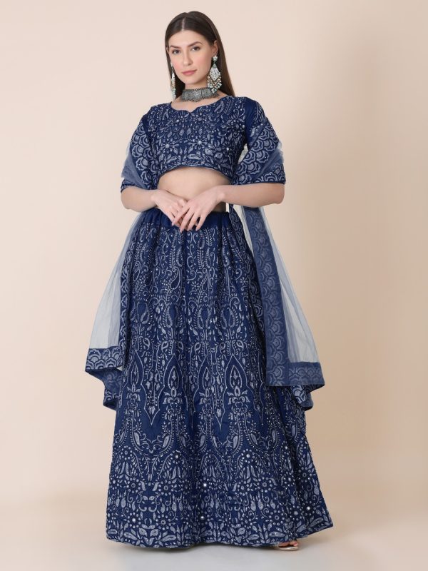 Taffeta Silk Blue Lehenga Choli