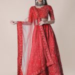 Taffeta Silk Red Lehenga Choli