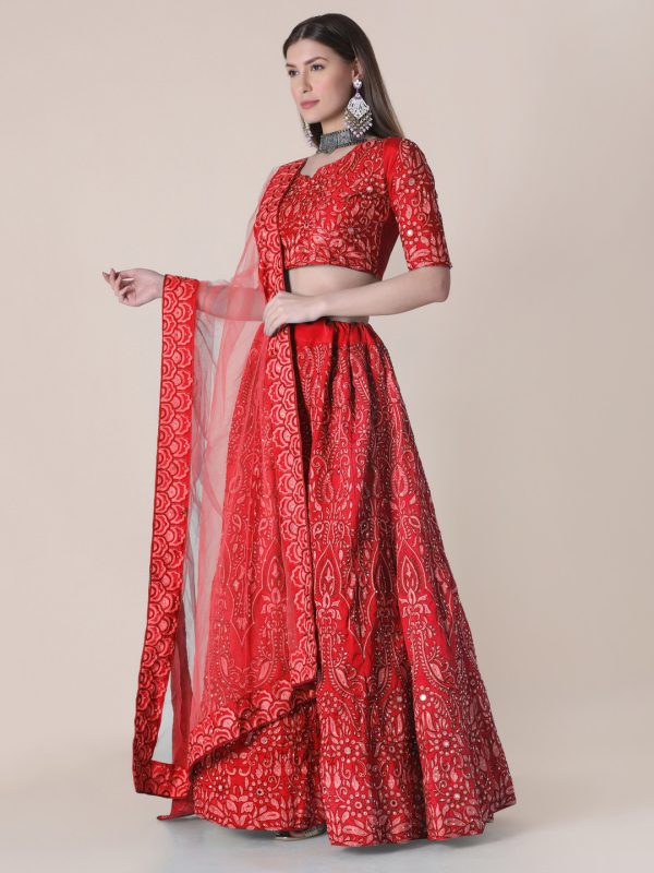 Taffeta Silk Red Lehenga Choli