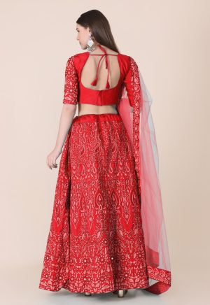 Taffeta Silk Red Lehenga Choli