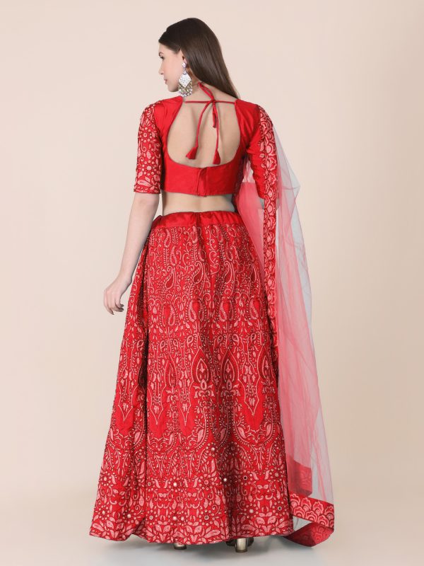 Taffeta Silk Red Lehenga Choli