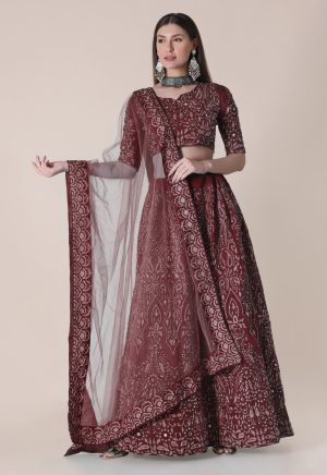 Taffeta Silk Maroon Lehenga Choli