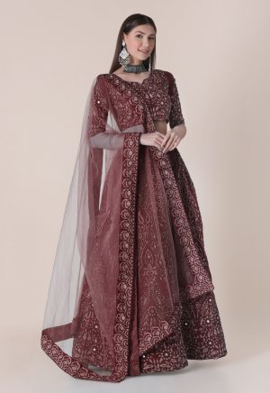 Taffeta Silk Maroon Lehenga Choli