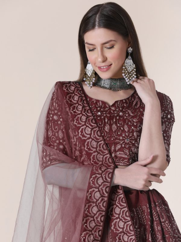 Taffeta Silk Maroon Lehenga Choli