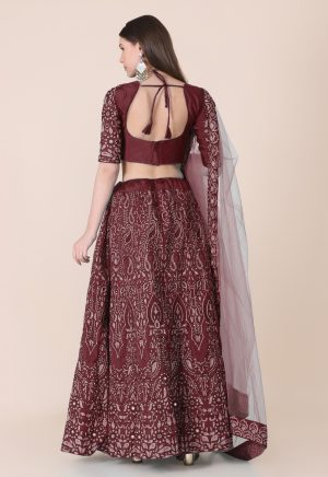 Taffeta Silk Maroon Lehenga Choli