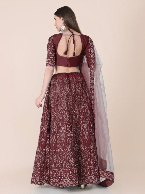 Taffeta Silk Maroon Lehenga Choli