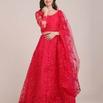 Pearl Work Net Red Lehenga