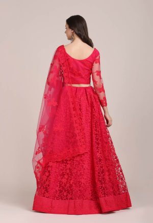 Pearl Work Net Red Lehenga