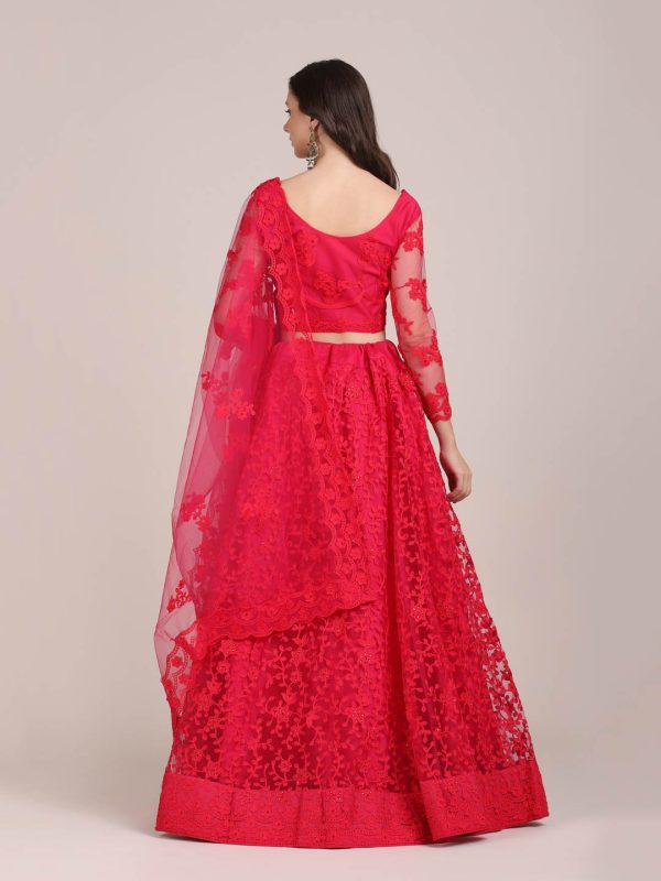 Pearl Work Net Red Lehenga