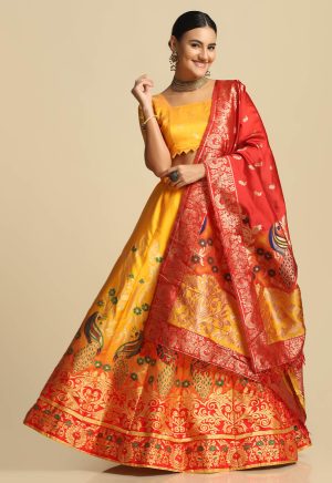 Parrot Design Yellow Lehenga