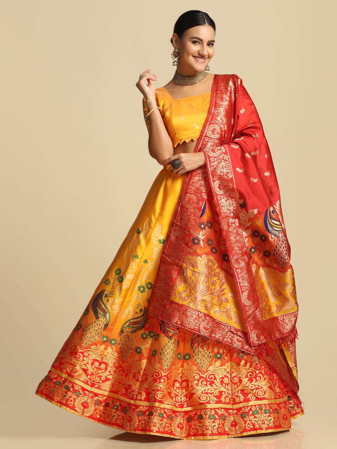 Parrot Design Yellow Lehenga