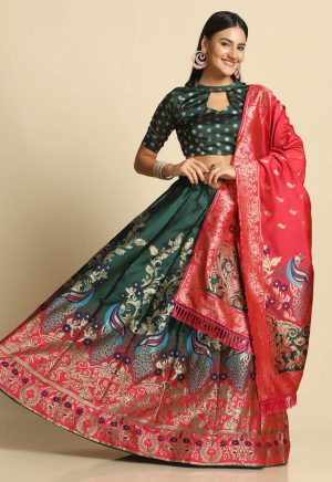 Parrot Design Green Lehenga