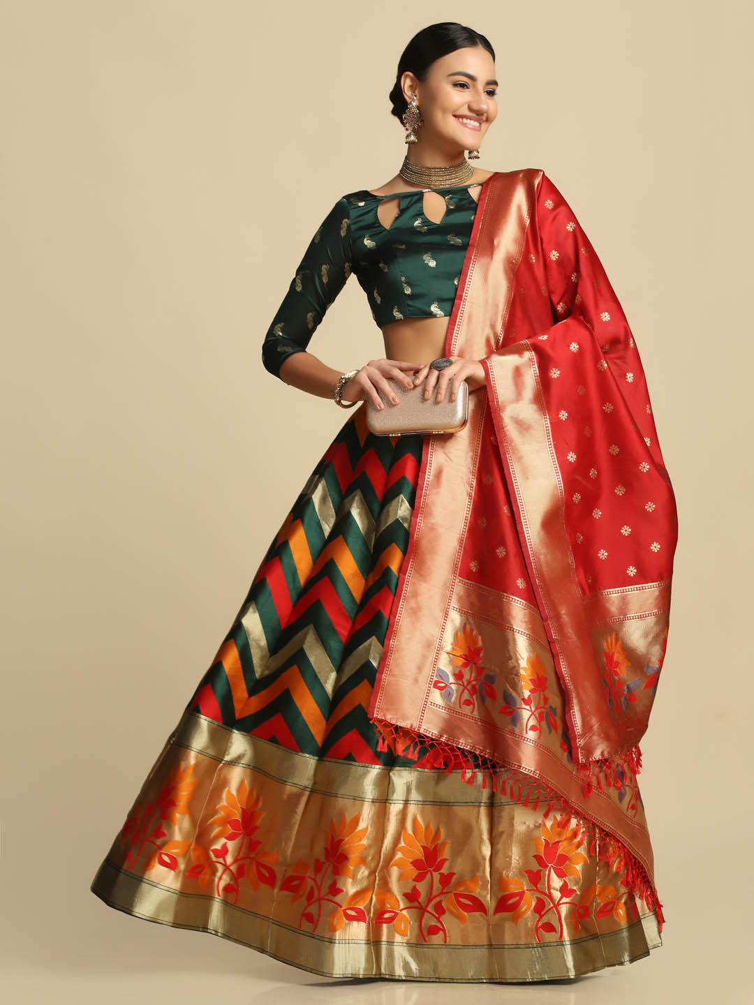 Silk Green Lehenga Choli