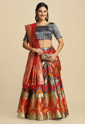 Silk Grey Lehenga Choli