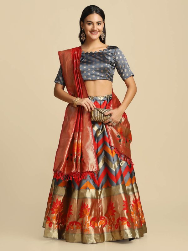 Silk Grey Lehenga Choli